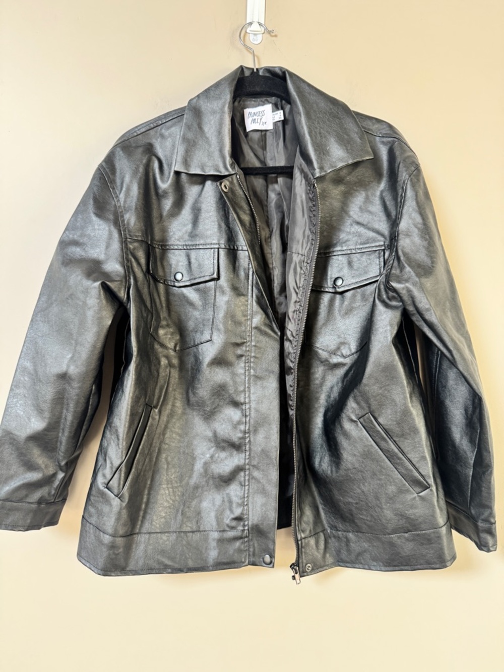 Princess Polly “Callie” Oversized Black Faux Leather zipped Jacket sz 4 - Picture 9 of 16